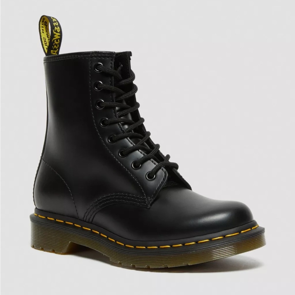 Dr. Martens 1460 NARROW SMOOTH LEATHER LACE UP BOOTS with Yellow Stitching - 7